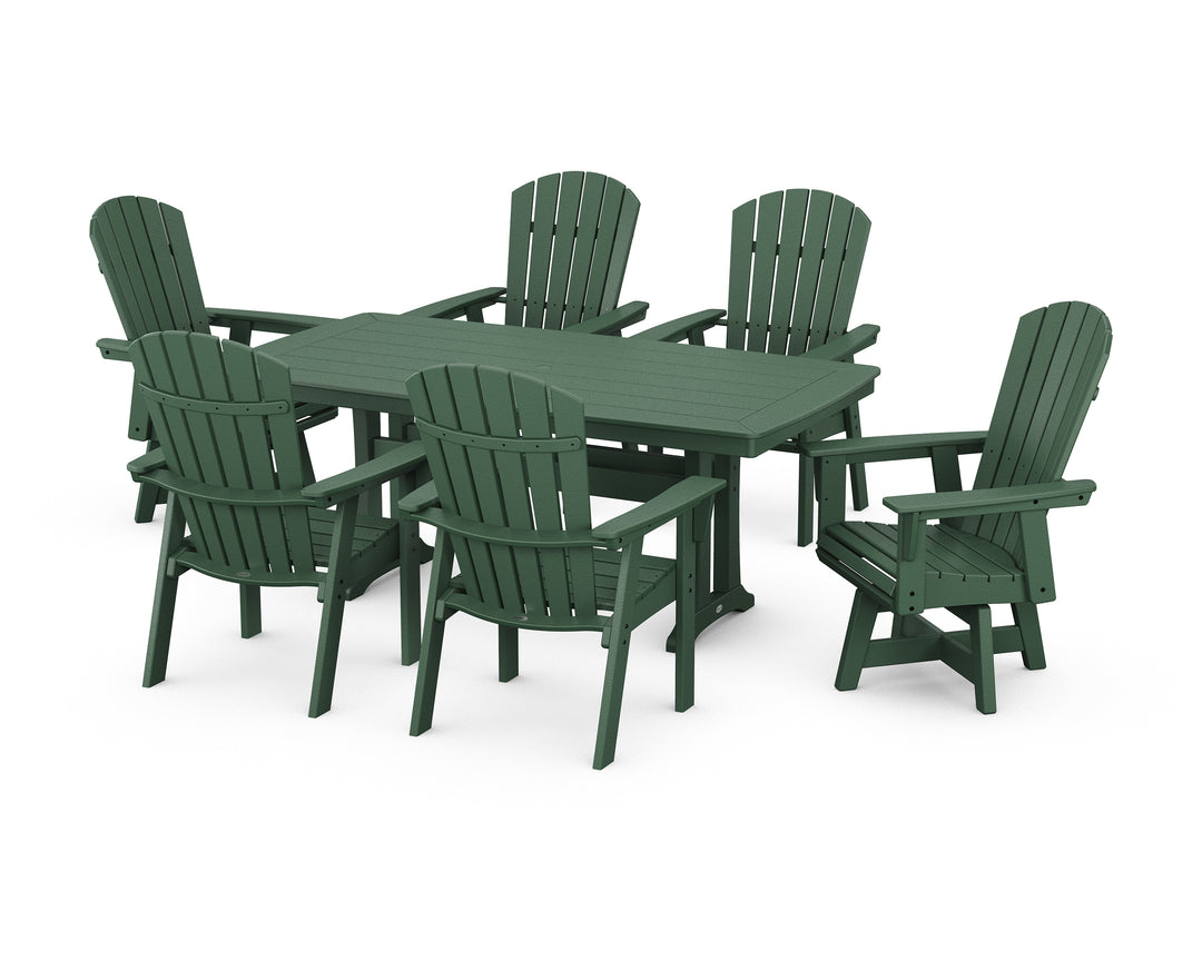 POLYWOOD® Nautical Curveback Adirondack Swivel Chair 7-Piece Dining Set with Trestle Legs