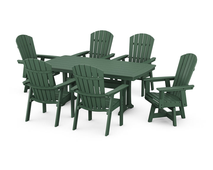 POLYWOOD® Nautical Curveback Adirondack Swivel Chair 7-Piece Dining Set with Trestle Legs