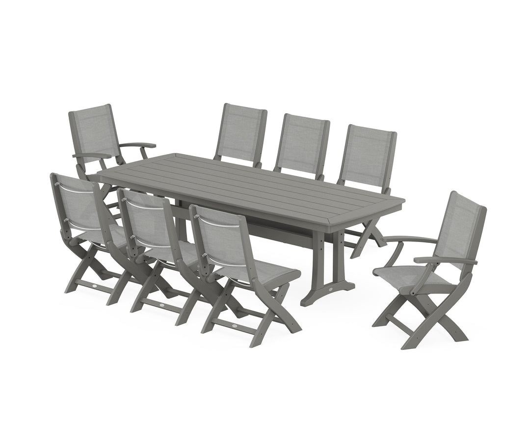 POLYWOOD® Coastal Folding 9-Piece Dining Set with Trestle Legs