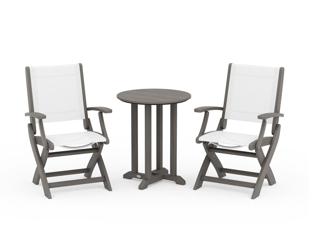 POLYWOOD® Coastal Folding 3-Piece Round Bistro Dining Set