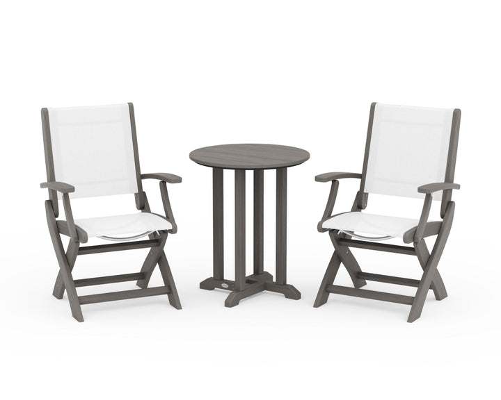 POLYWOOD® Coastal Folding 3-Piece Round Bistro Dining Set