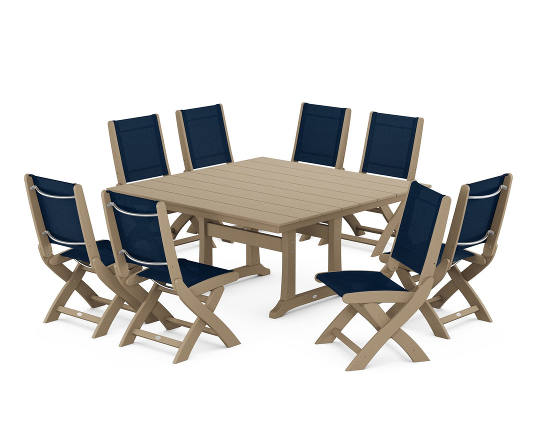 POLYWOOD® Coastal Folding Side Chair 9-Piece Farmhouse Dining Set