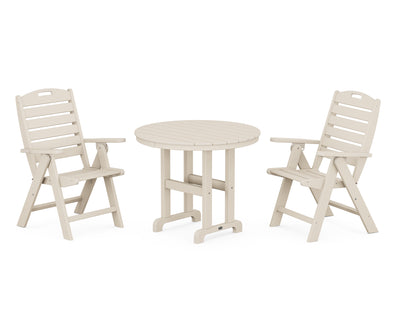 Nautical Folding Highback Chair 3-Piece Round Dining Set