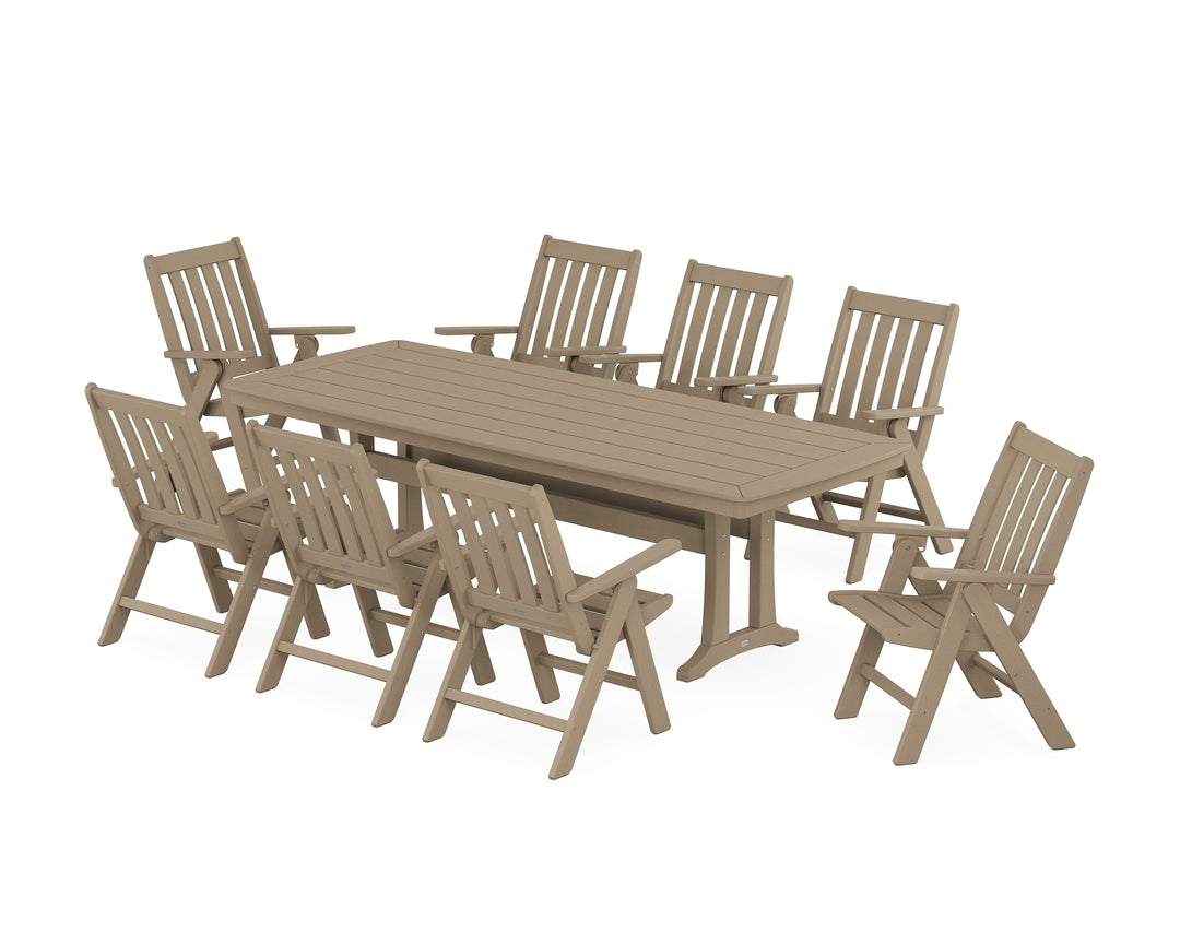POLYWOOD® Vineyard Folding 9-Piece Dining Set with Trestle Legs