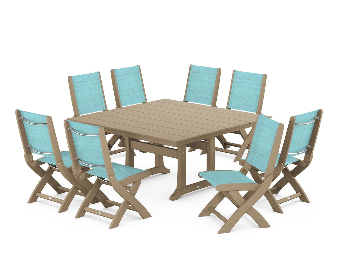 POLYWOOD® Coastal Folding Side Chair 9-Piece Farmhouse Dining Set