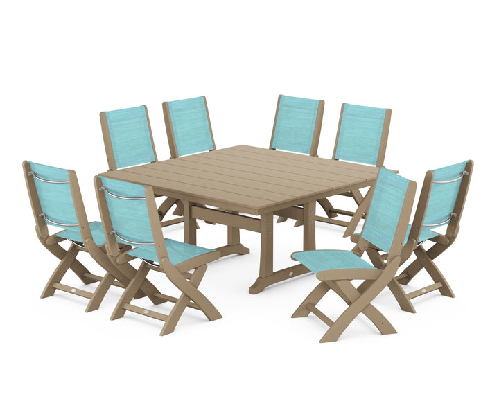 POLYWOOD® Coastal Folding Side Chair 9-Piece Farmhouse Dining Set