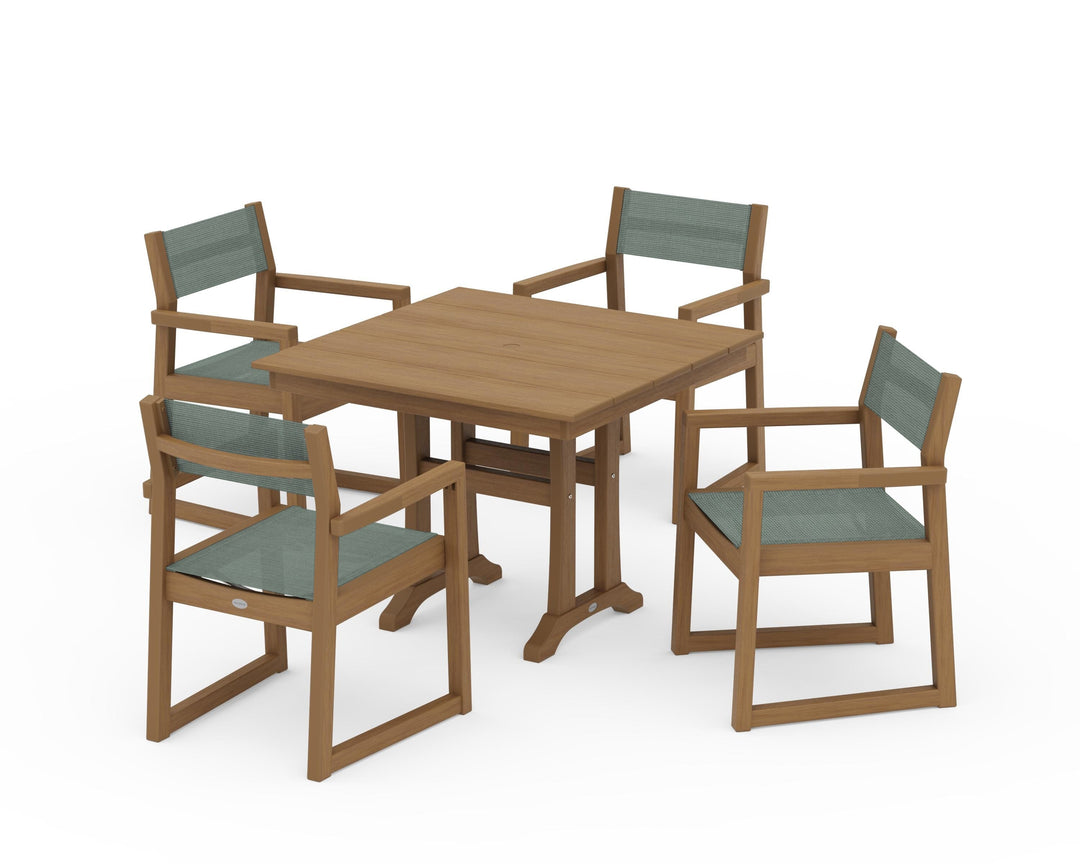 POLYWOOD® EDGE Sling 5-Piece Farmhouse Dining Set with Trestle Legs