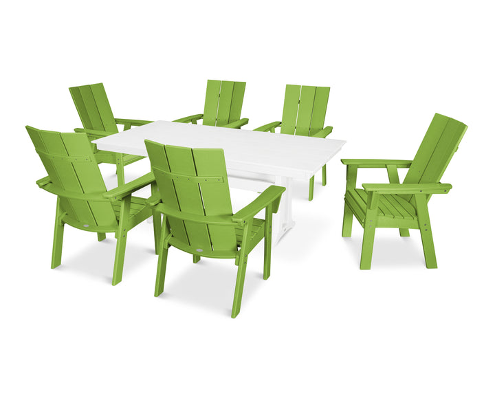 POLYWOOD® Modern Curveback Adirondack 7-Piece Farmhouse Dining Set with Trestle Legs