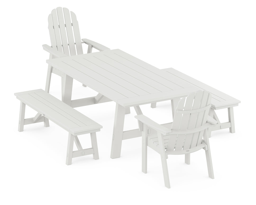 POLYWOOD® Vineyard Curveback Adirondack 5-Piece Rustic Farmhouse Dining Set With Benches