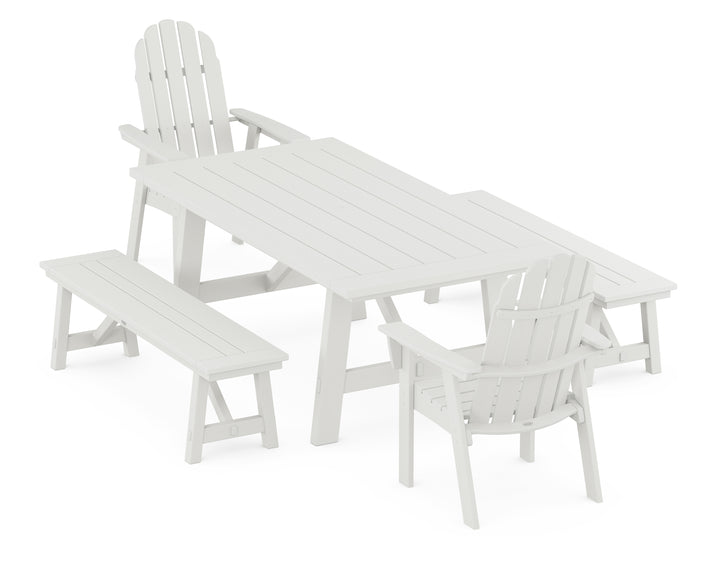 POLYWOOD® Vineyard Curveback Adirondack 5-Piece Rustic Farmhouse Dining Set With Benches