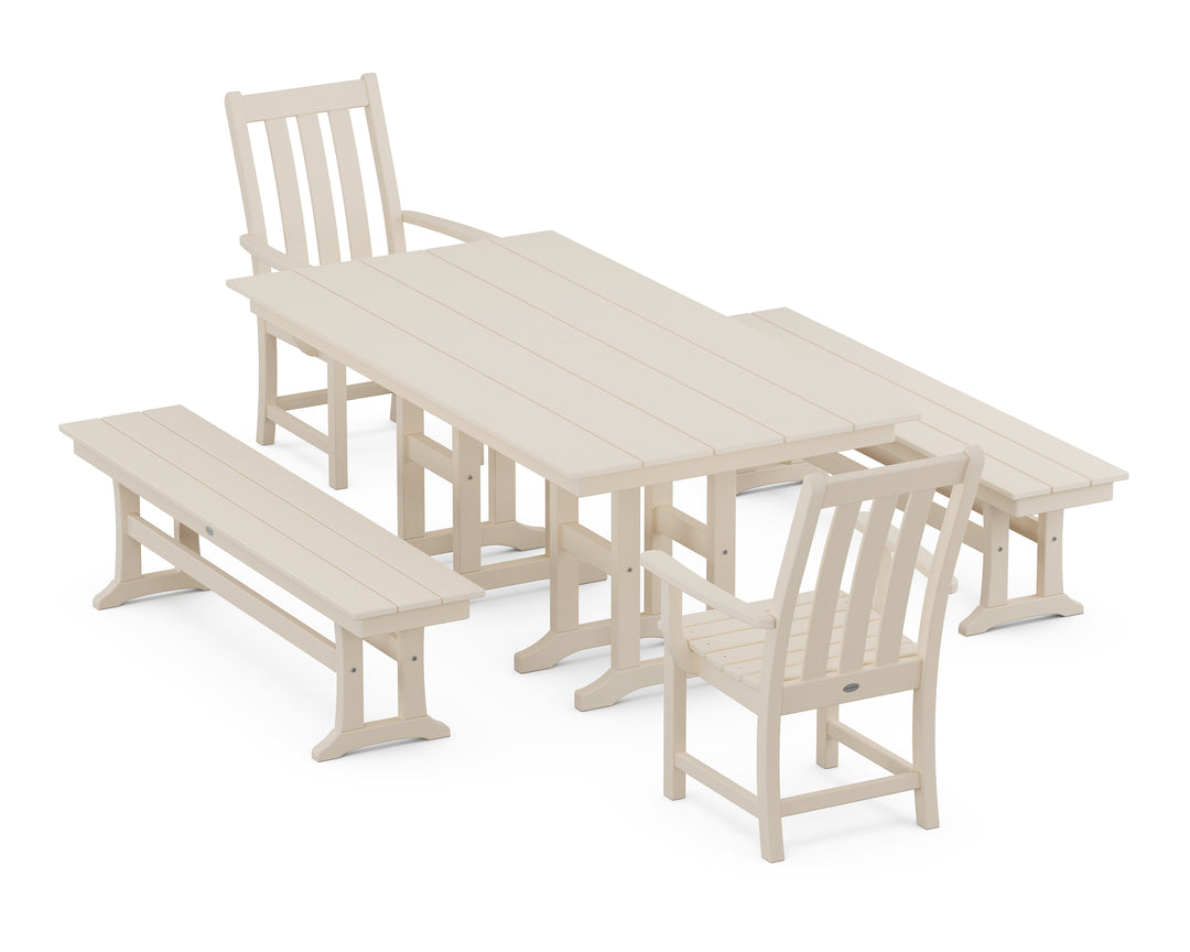 POLYWOOD® Vineyard 5-Piece Farmhouse Dining Set with Benches