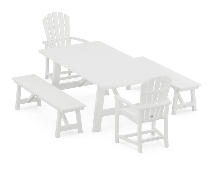 POLYWOOD® Palm Coast 5-Piece Rustic Farmhouse Dining Set With Benches