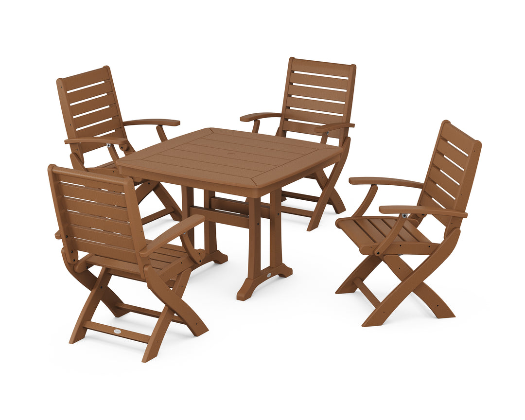 POLYWOOD® Signature Folding Chair 5-Piece Dining Set with Trestle Legs