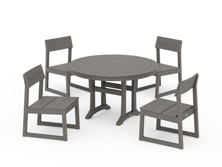 POLYWOOD® EDGE Side Chair 5-Piece Round Dining Set With Trestle Legs