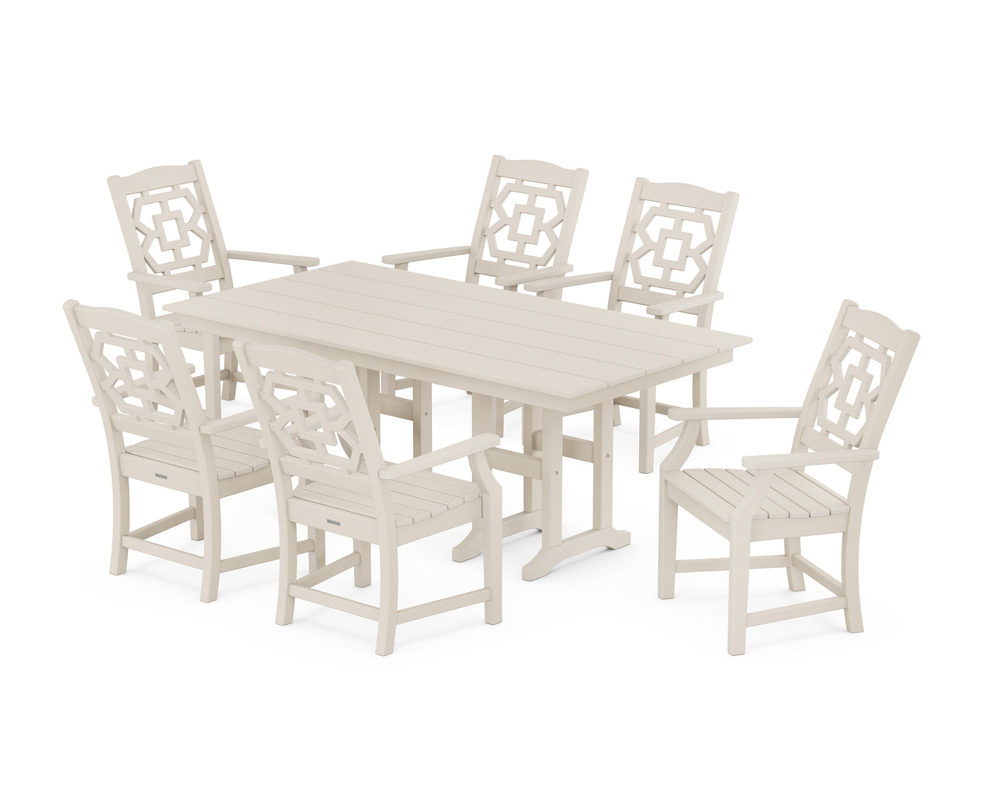 Chinoiserie Arm Chair 7-Piece Farmhouse Dining Set