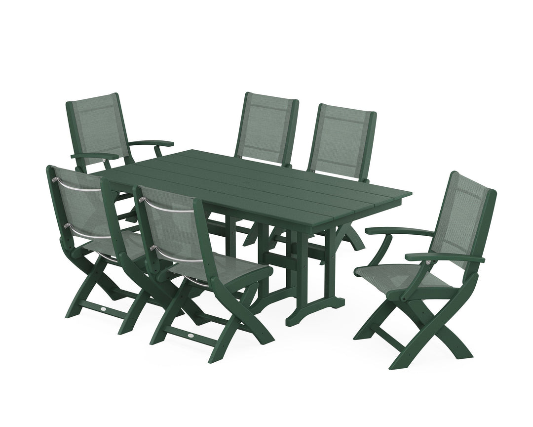 POLYWOOD® Coastal Folding Chair 7-Piece Farmhouse Dining Set