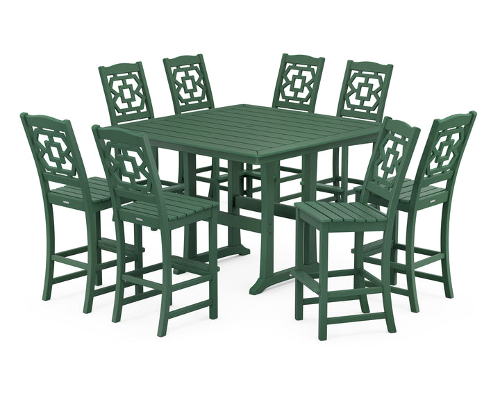 Martha Stewart by POLYWOOD® Chinoiserie 9-Piece Square Side Chair Bar Set with Trestle Legs