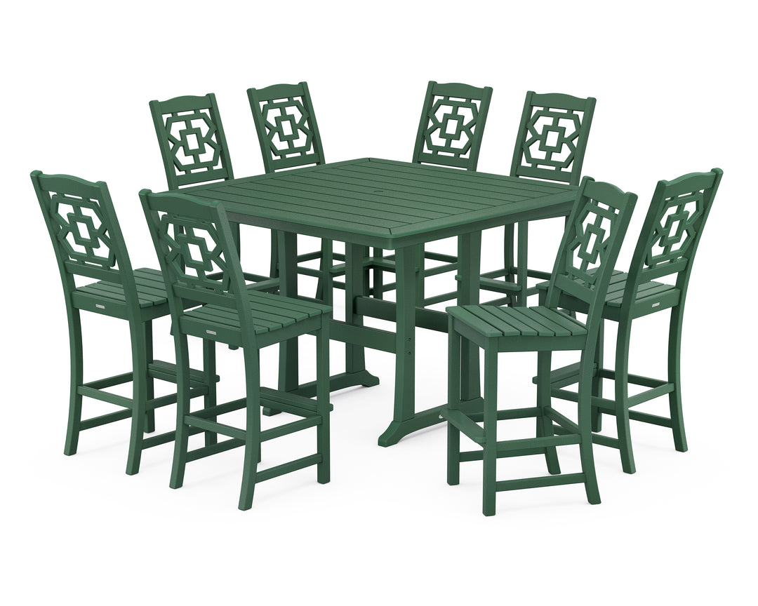 Martha Stewart by POLYWOOD® Chinoiserie 9-Piece Square Side Chair Bar Set with Trestle Legs