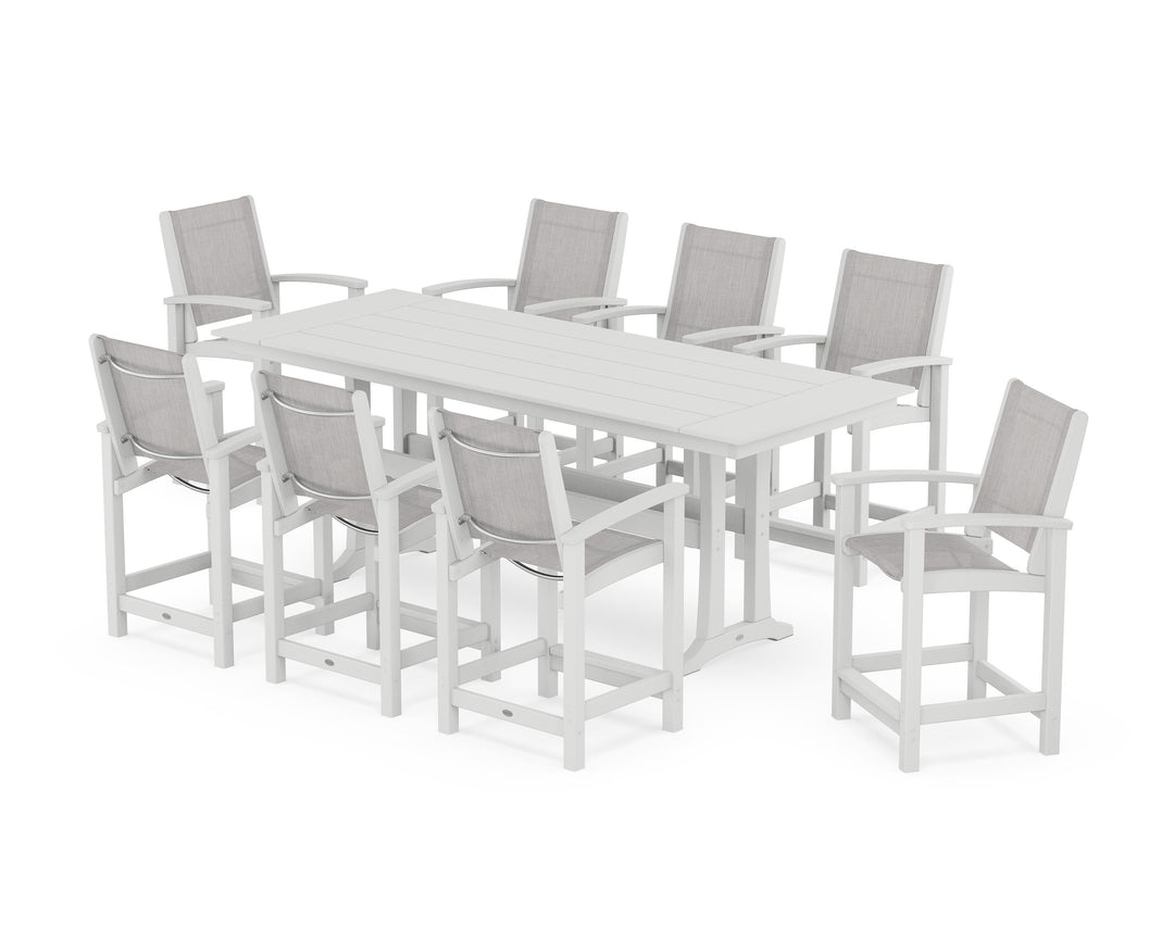 POLYWOOD® Coastal 9-Piece Farmhouse Counter Set with Trestle Legs