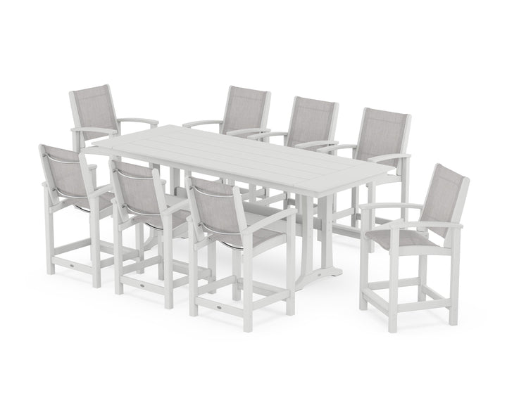 POLYWOOD® Coastal 9-Piece Farmhouse Counter Set with Trestle Legs