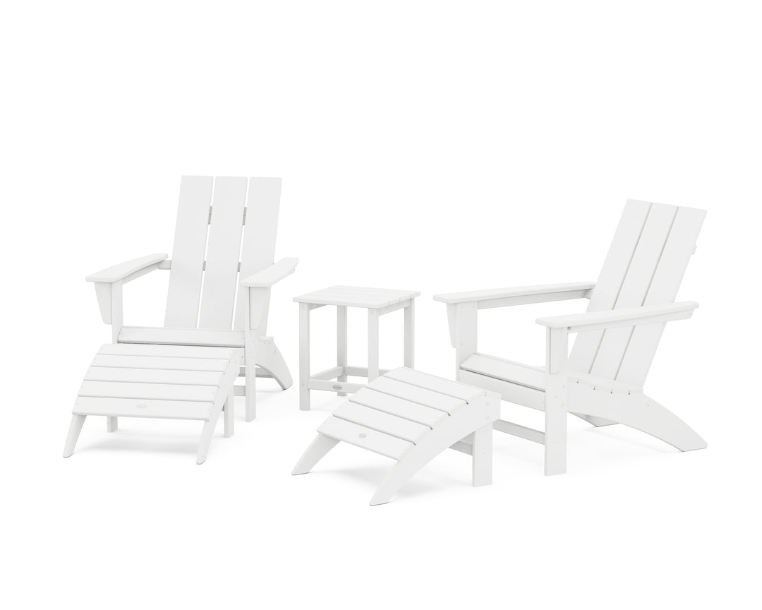 POLYWOOD® Modern Adirondack Chair 5-Piece Set with Ottomans and 18" Side Table