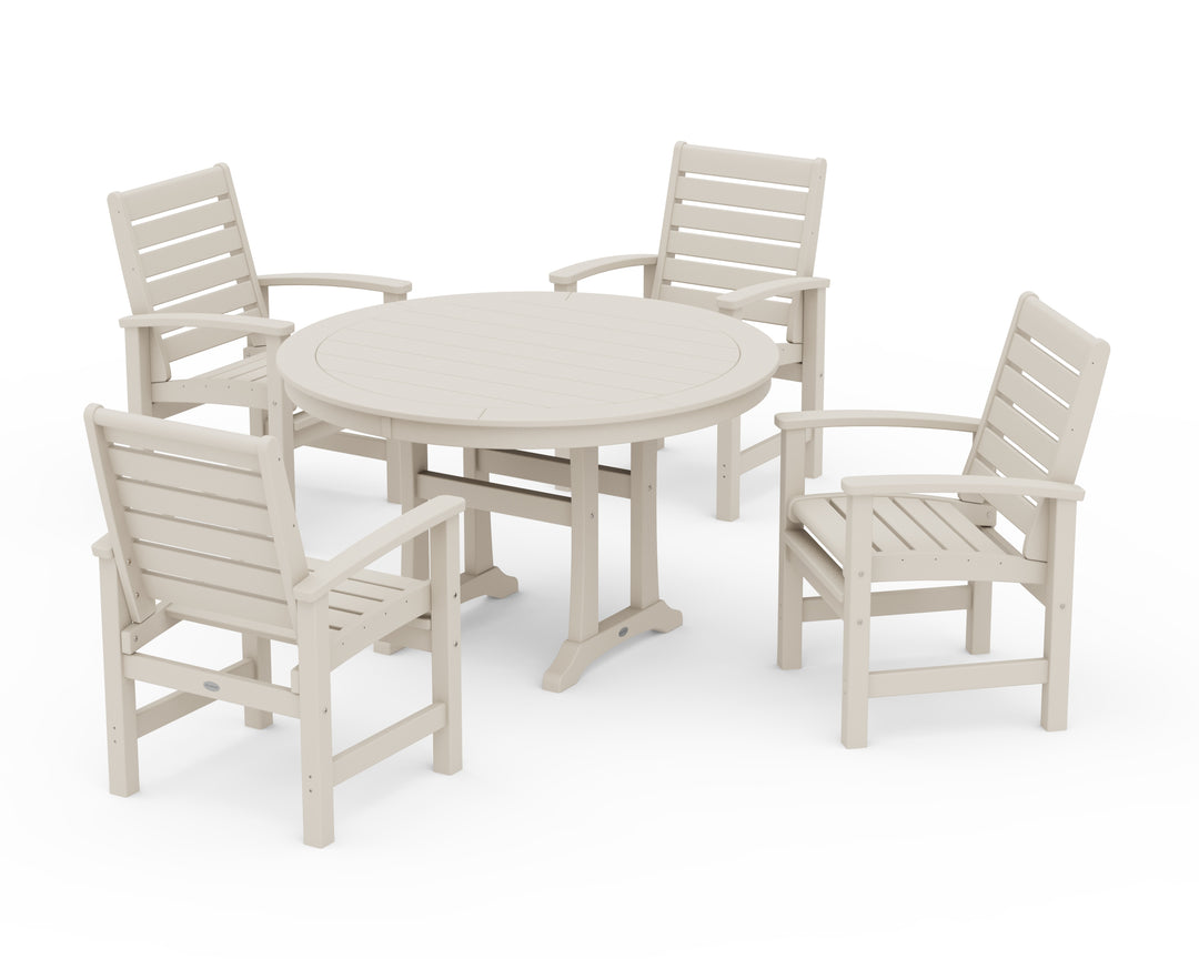POLYWOOD® Signature 5-Piece Round Dining Set with Trestle Legs