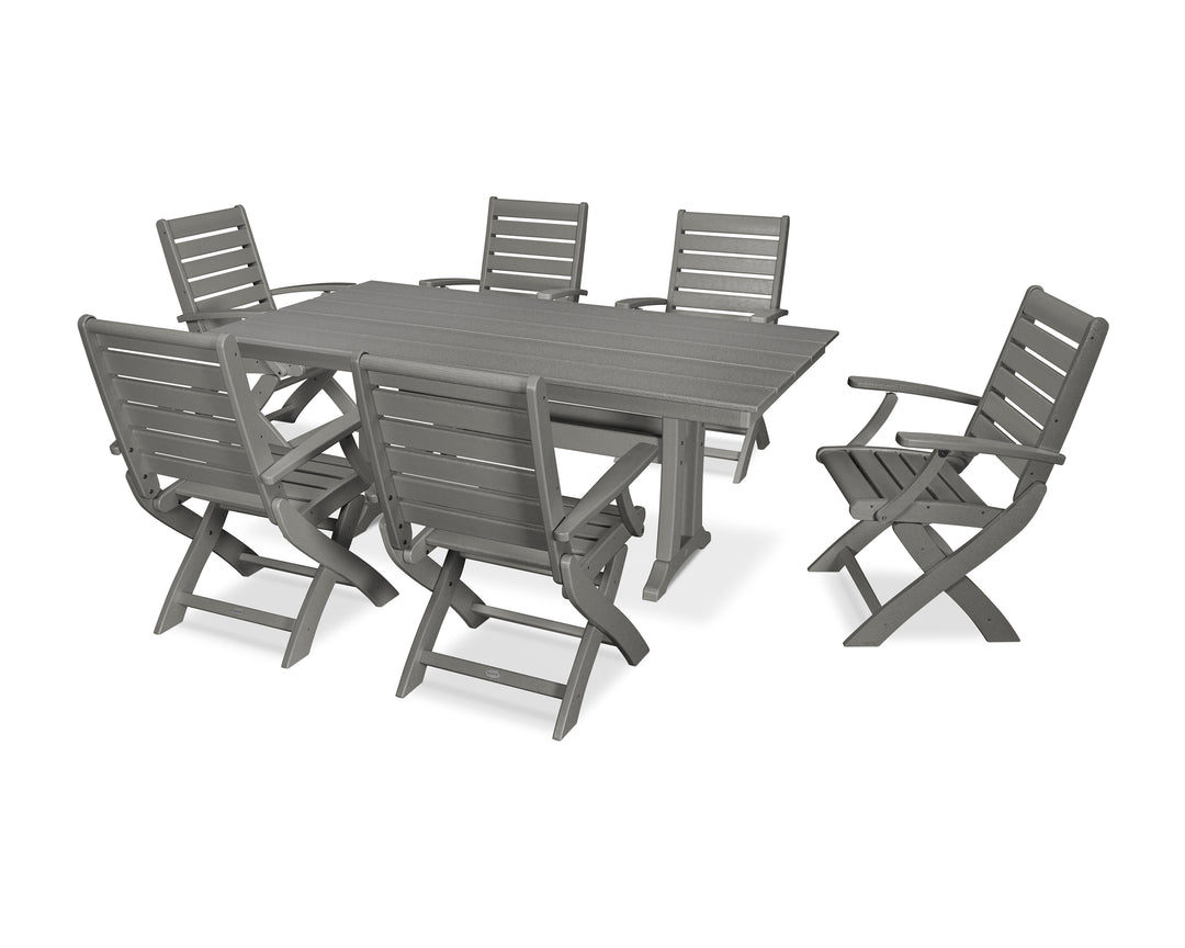 POLYWOOD® Signature Folding Chair 7-Piece Farmhouse Dining Set with Trestle Legs