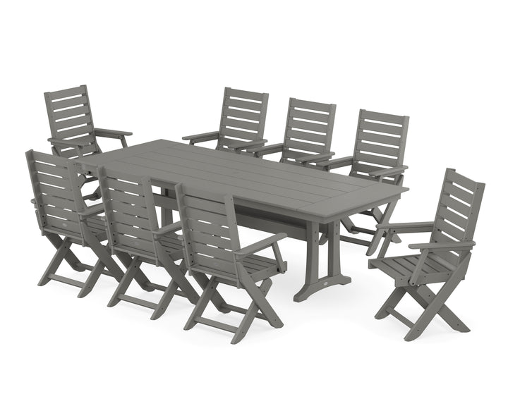 POLYWOOD® Captain 9-Piece Farmhouse Dining Set with Trestle Legs