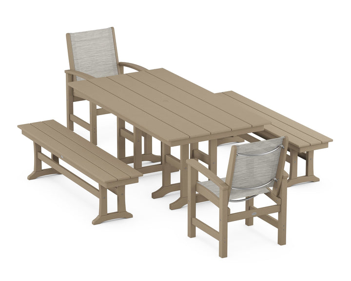 POLYWOOD® Coastal 5-Piece Farmhouse Dining Set