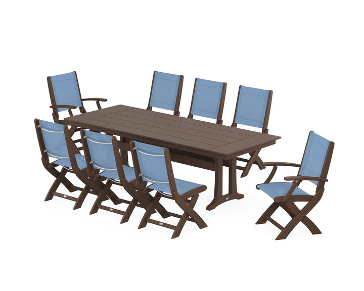 POLYWOOD® Coastal 9-Piece Folding Dining Chair Farmhouse Dining Set with Trestle Legs