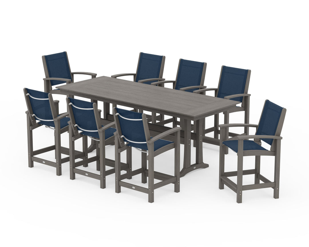 POLYWOOD® Coastal 9-Piece Farmhouse Counter Set with Trestle Legs