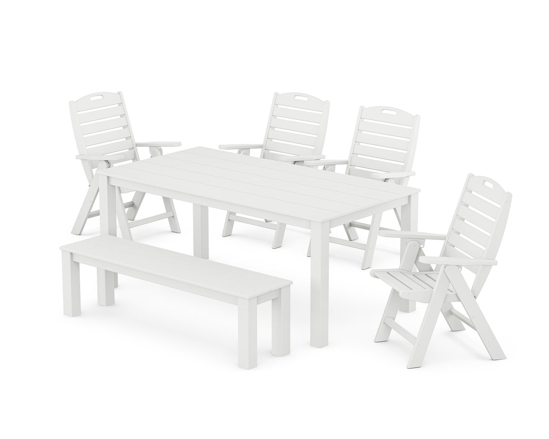 POLYWOOD® Nautical Folding Highback Chair 6-Piece Parsons Dining Set with Bench