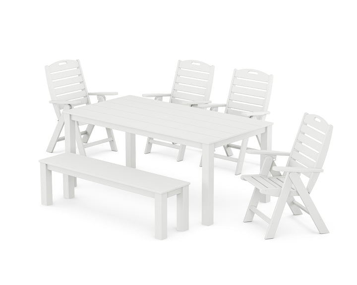 POLYWOOD® Nautical Folding Highback Chair 6-Piece Parsons Dining Set with Bench