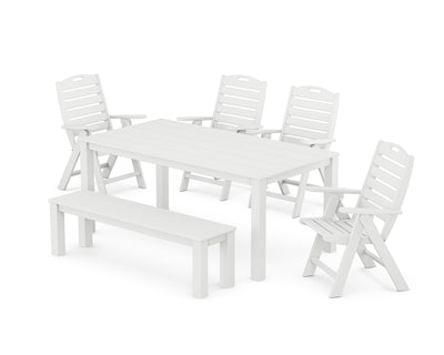 Nautical Folding Highback Chair 6-Piece Parsons Dining Set with Bench