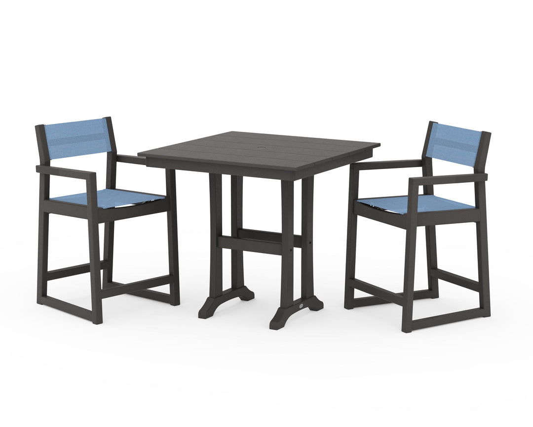 POLYWOOD® EDGE Sling Arm Chair 3-Piece Farmhouse Counter Set with Trestle Legs