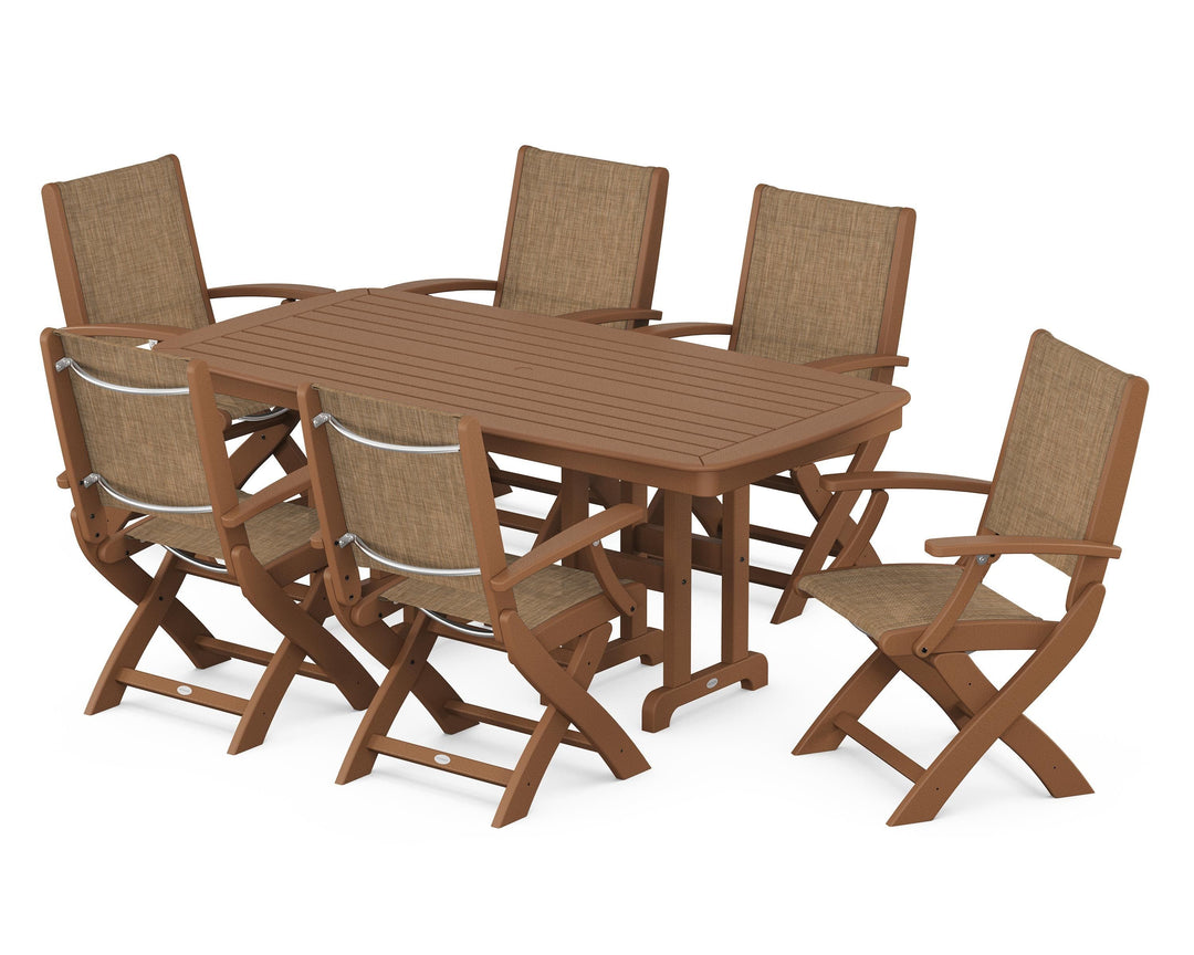 POLYWOOD® Coastal Folding Arm Chair 7-Piece Dining Set