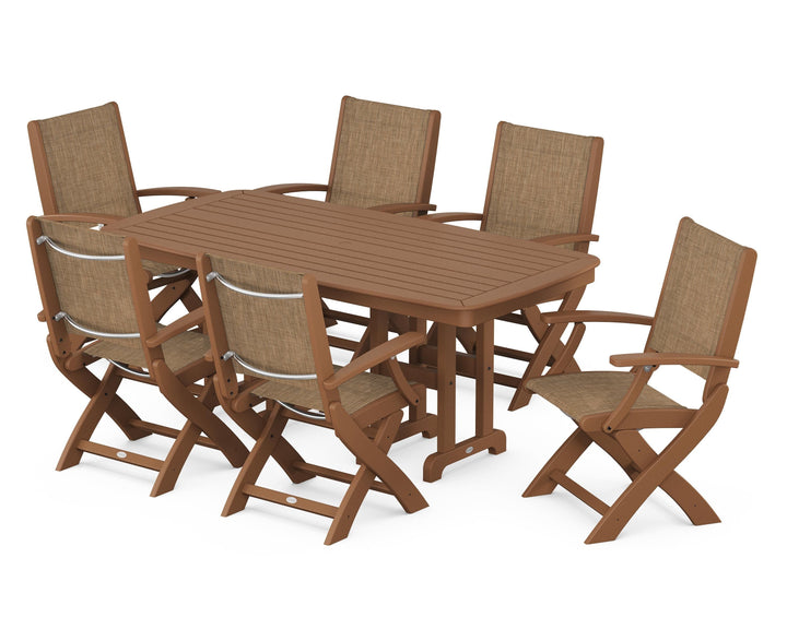 POLYWOOD® Coastal Folding Arm Chair 7-Piece Dining Set