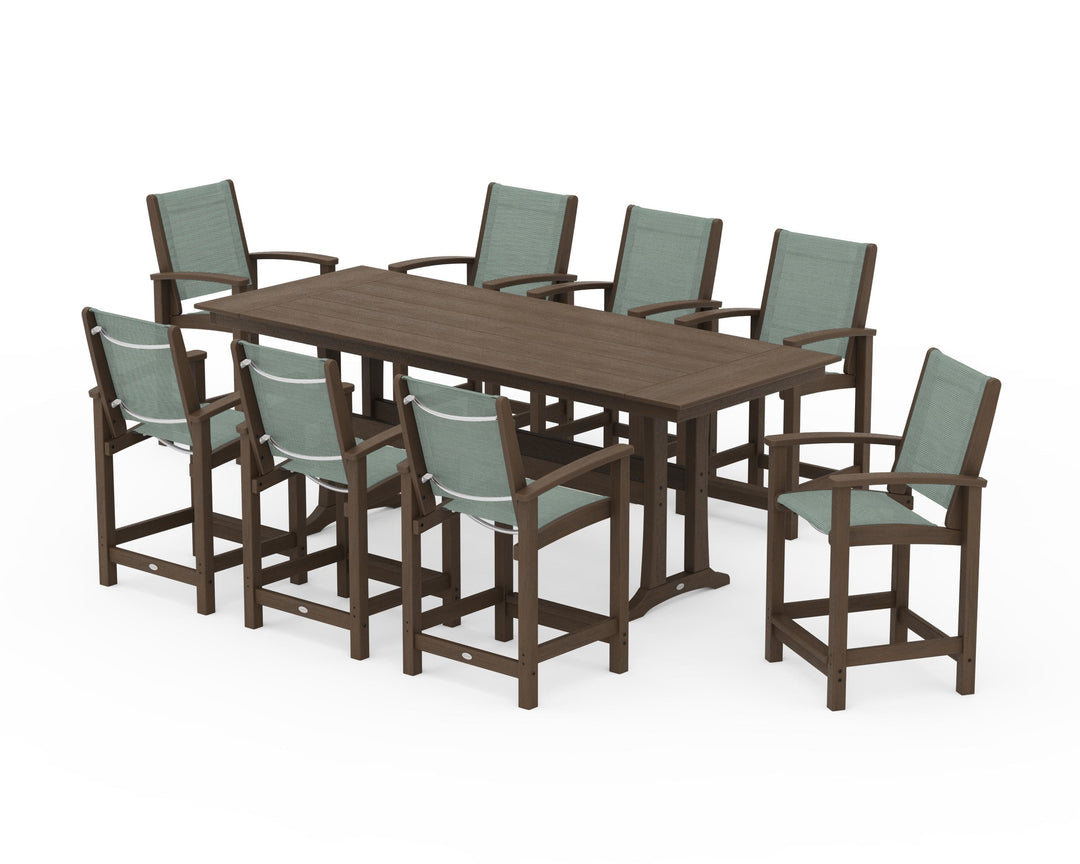 POLYWOOD® Coastal 9-Piece Farmhouse Counter Set with Trestle Legs