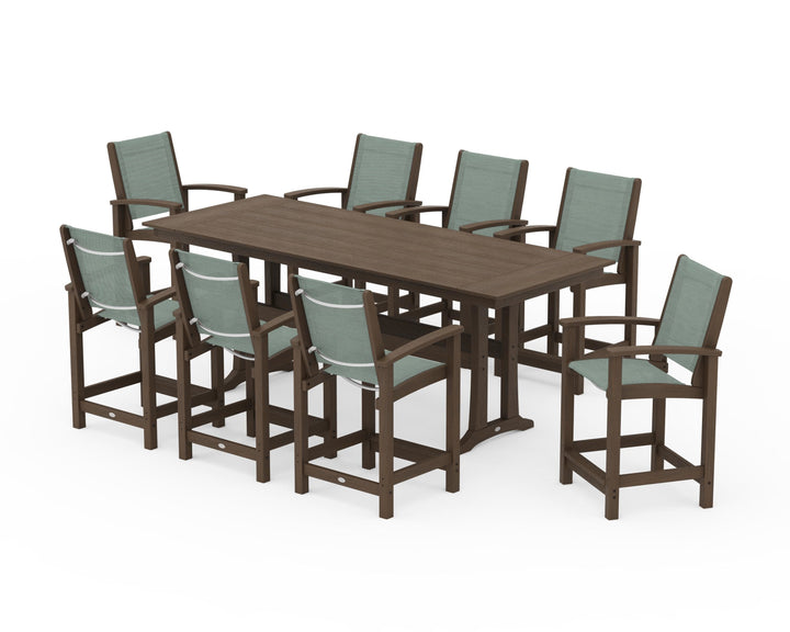 POLYWOOD® Coastal 9-Piece Farmhouse Counter Set with Trestle Legs