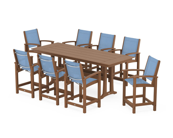 POLYWOOD® Coastal 9-Piece Farmhouse Counter Set with Trestle Legs