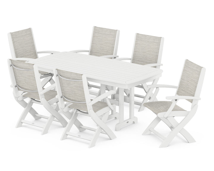 POLYWOOD® Coastal Folding Arm Chair 7-Piece Dining Set