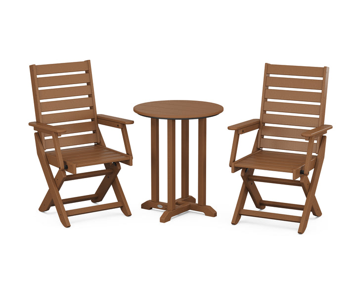 POLYWOOD® Captain Folding Chair 3-Piece Round Bistro Dining Set