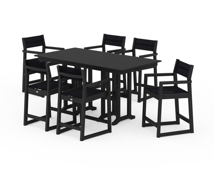 POLYWOOD® EDGE Sling Arm Chair 7-Piece Farmhouse Counter Set