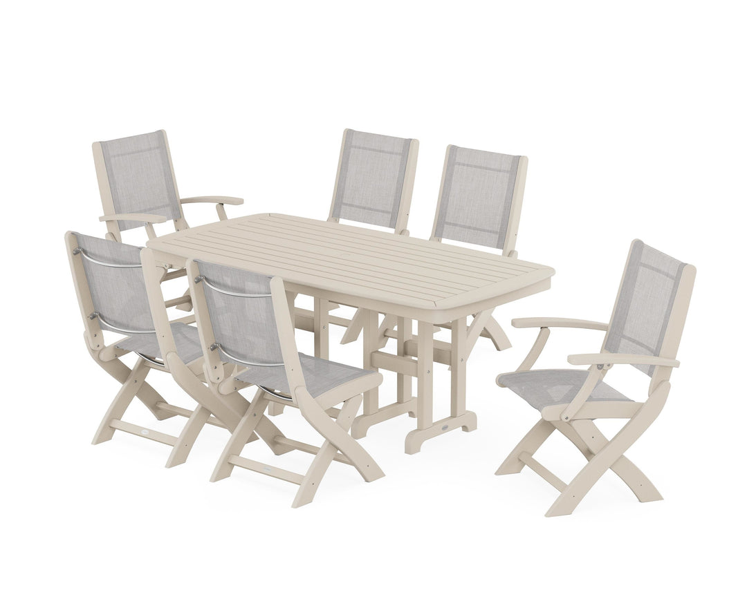 POLYWOOD® Coastal Folding Chair 7-Piece Dining Set