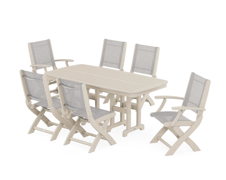 POLYWOOD® Coastal Folding Chair 7-Piece Dining Set