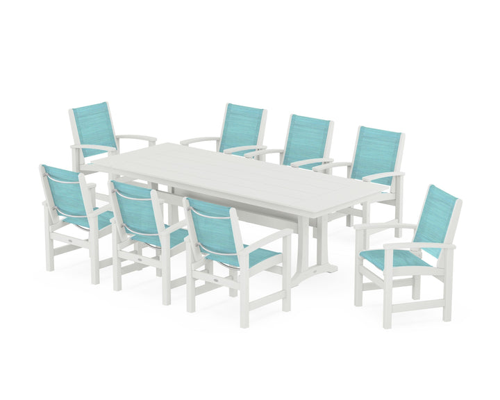 POLYWOOD® Coastal 9-Piece Farmhouse Dining Set with Trestle Legs