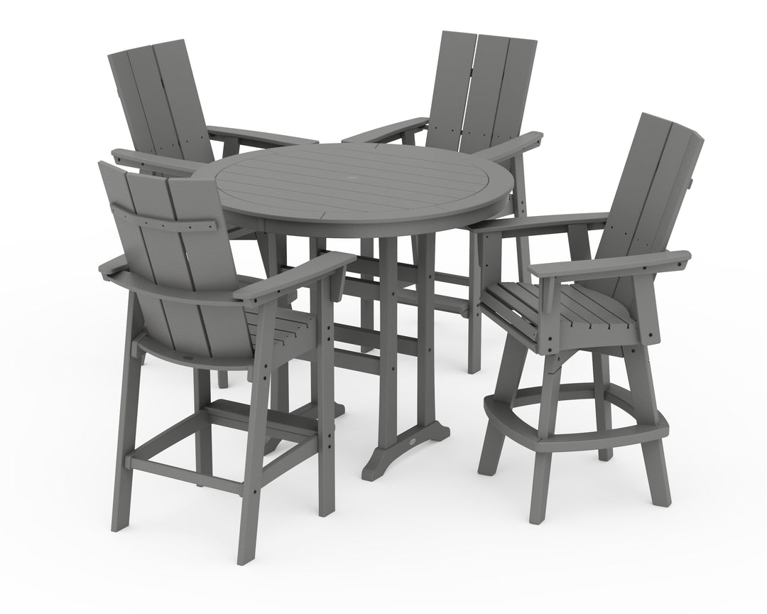 POLYWOOD® Modern Adirondack 5-Piece Nautical Trestle Round Bar Set with Swivels