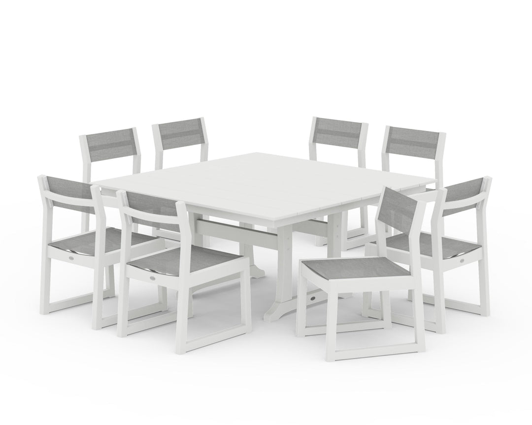 POLYWOOD® EDGE Sling Side Chair 9-Piece Farmhouse Trestle Dining Set