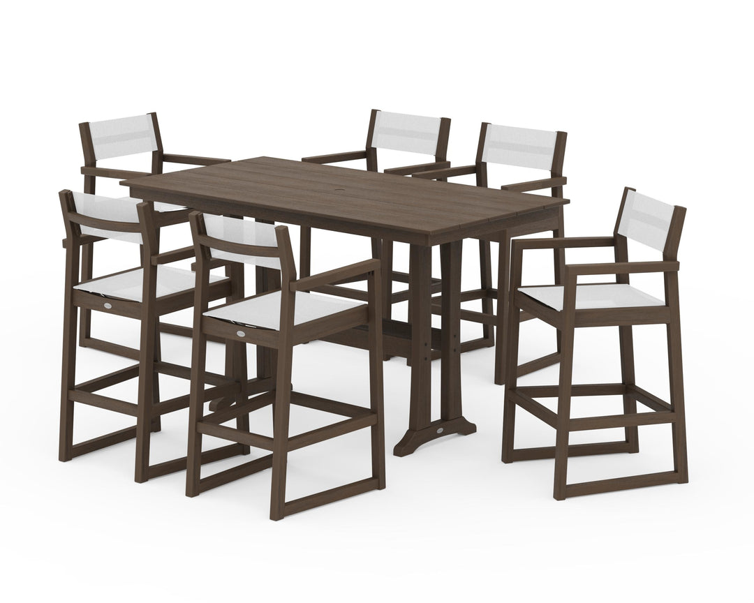 POLYWOOD® EDGE Sling Arm Chair 7-Piece Farmhouse Bar Set with Trestle Legs