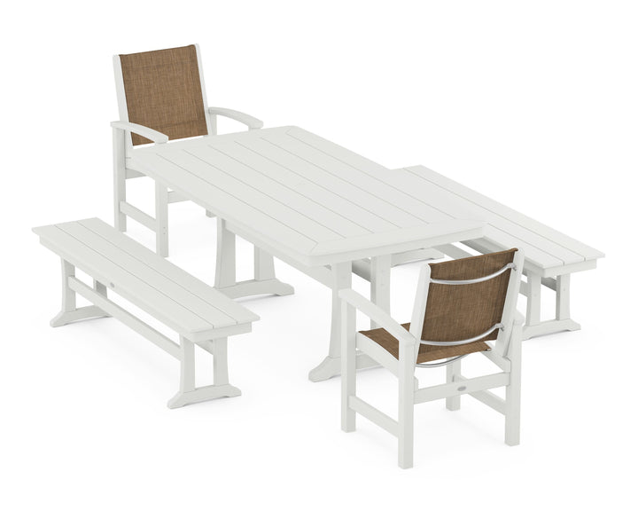 POLYWOOD® Coastal 5-Piece Dining Set with Trestle Legs and Benches